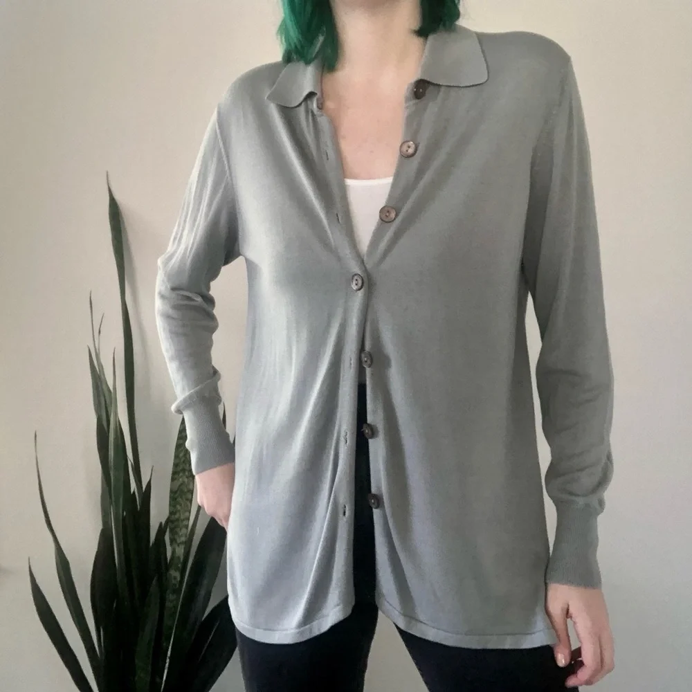 ❤️ LAST DAY Vintage 1990s Garfield & Marks Silk L/S Button Front Cardigan - Picture 2 of 16